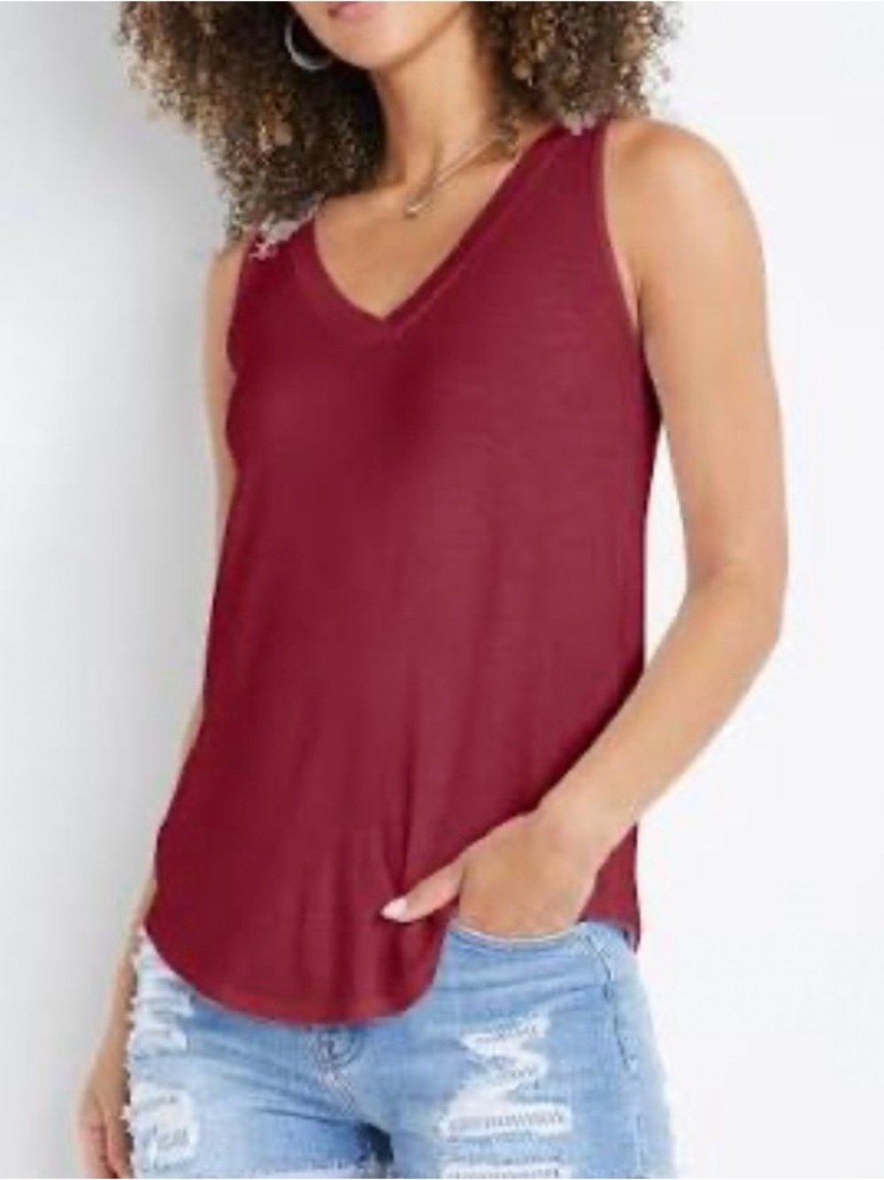 Maurices 24/7 Dark Red Solid V-neck Layering Tank Top